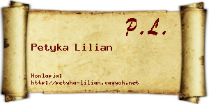 Petyka Lilian névjegykártya